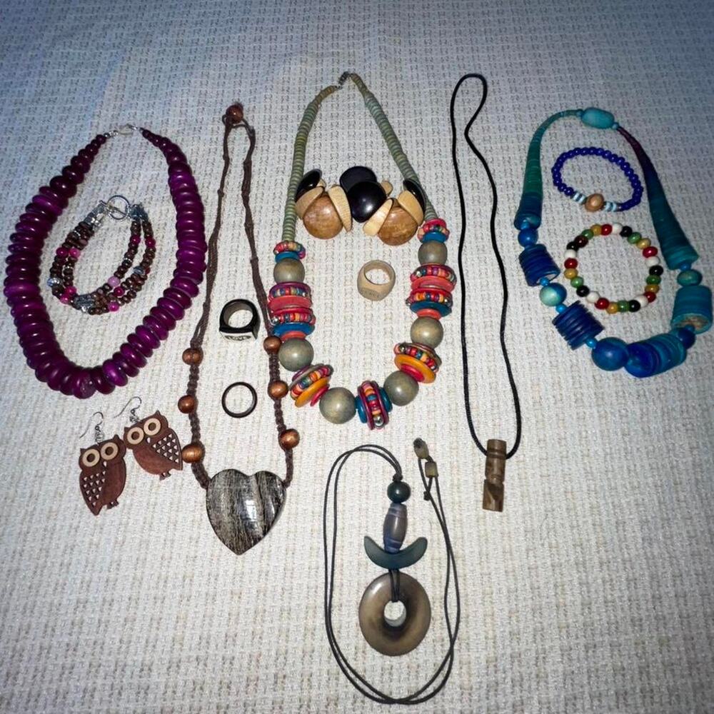 Huge wooden vintage jewelry bundle